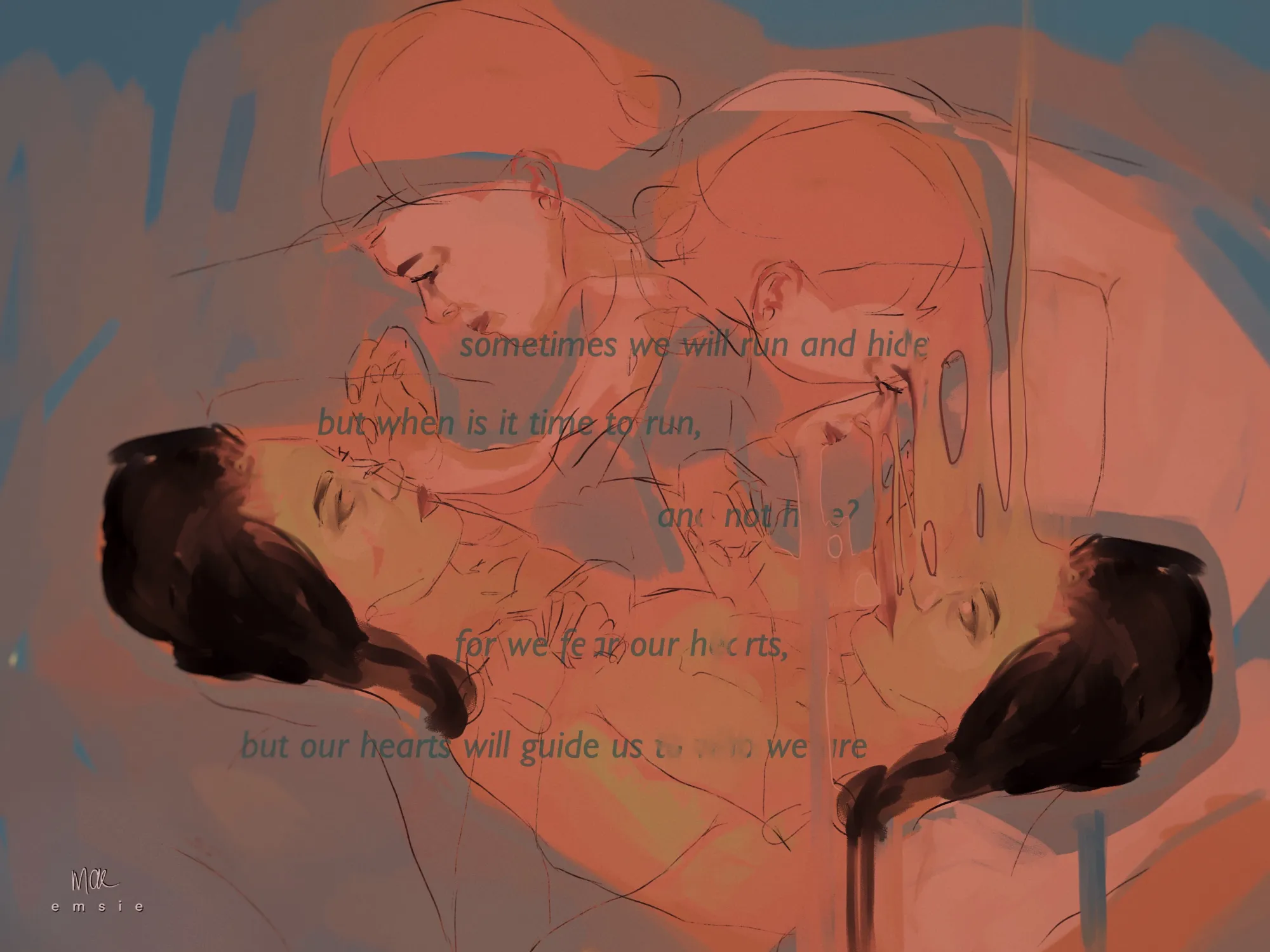 digital artwork of 3 girls melting into each other